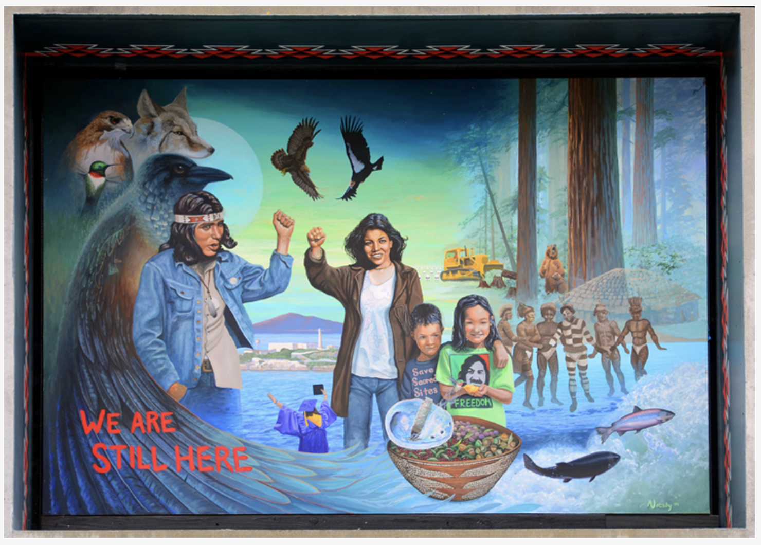 Native American Mural on Campus titled We Are Still Here