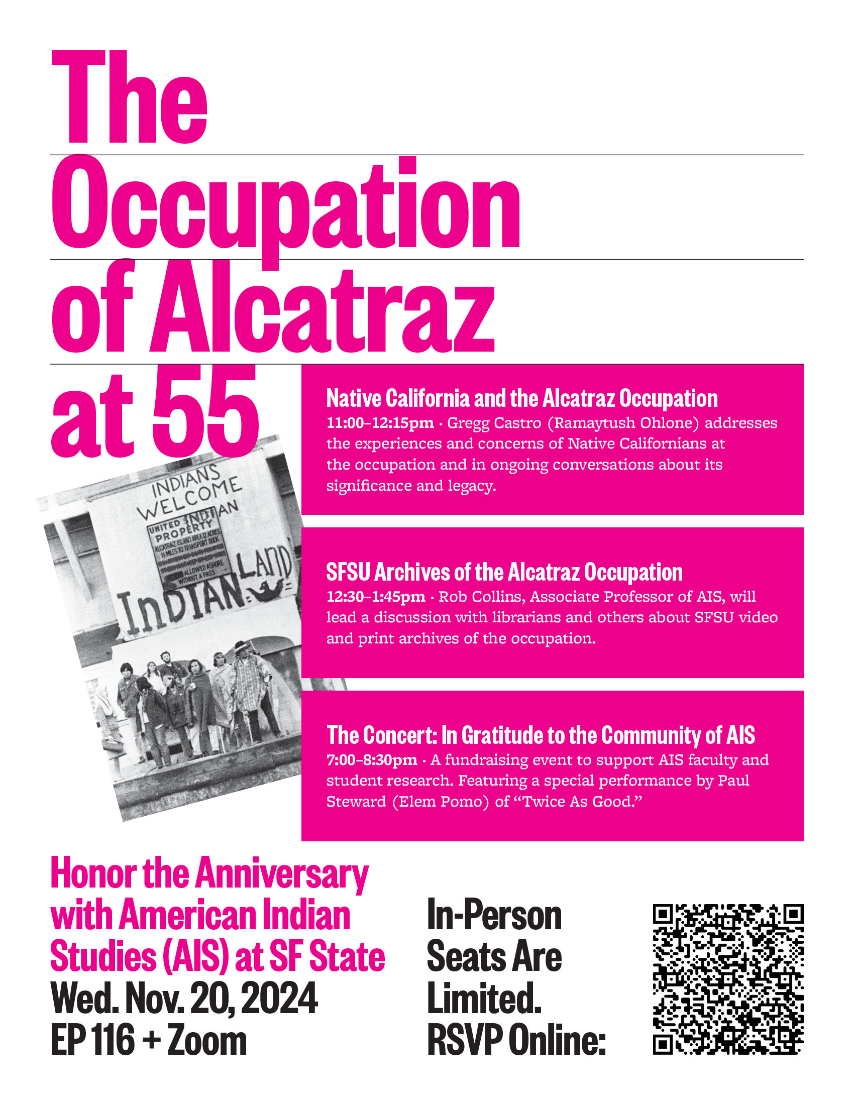 Flyer for AIS Occupation of Alcatraz at 55 (2024)